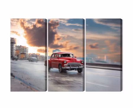 Canvastavla - Historic car on the road