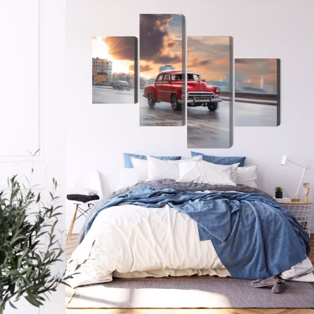 Canvastavla - Historic car on the road