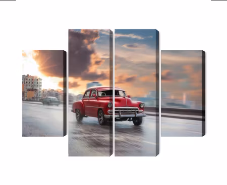 Canvastavla - Historic car on the road