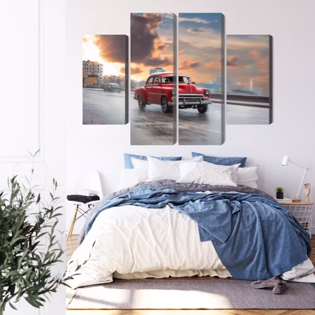 Canvastavla - Historic car on the road