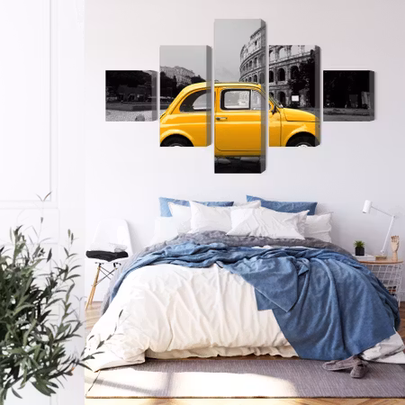 Canvastavla - Yellow retro car on the background of