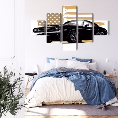 Canvastavla - American muscle car with Usa flag