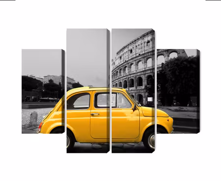 Canvastavla - Yellow retro car on the background of