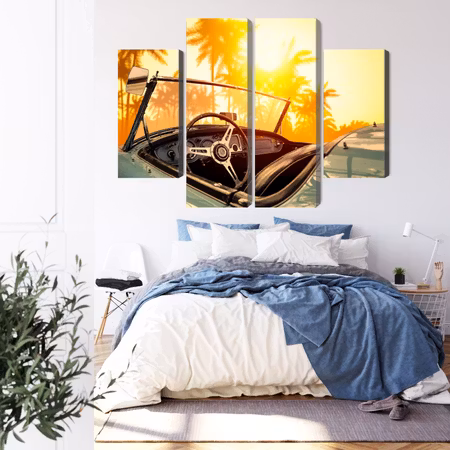 Canvastavla - View from the car at the retro sunset