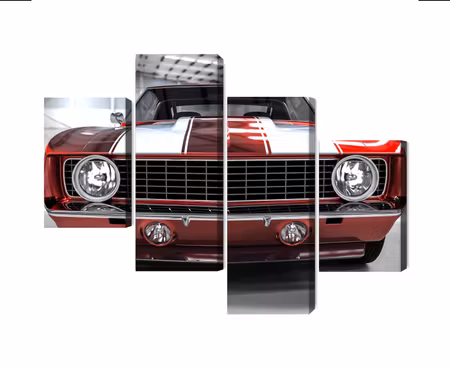 Canvastavla - A red muscle car in a garage