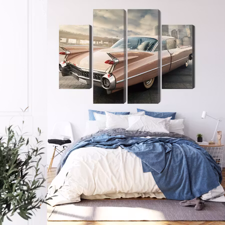 Canvastavla - Vintage style car in the city center