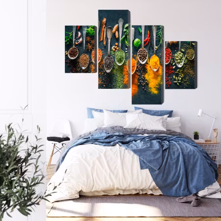 Canvastavla - Herbs and spices on spoons