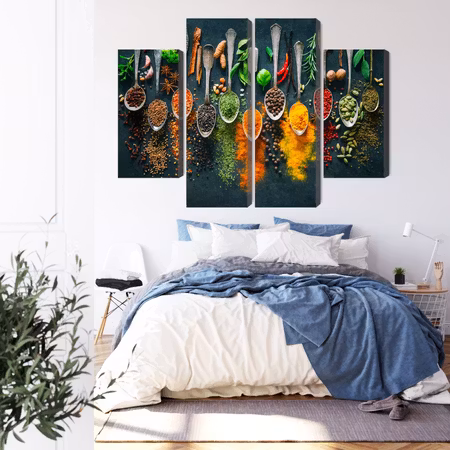 Canvastavla - Herbs and spices on spoons