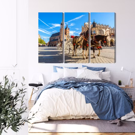 Canvastavla - Horse carriages on the market square in