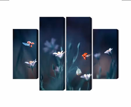 Canvastavla - Ladybugs and wildflowers on a macro scale