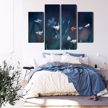 Canvastavla - Ladybugs and wildflowers on a macro scale