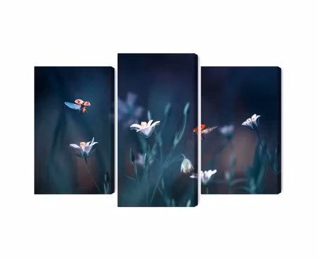 Canvastavla - Ladybugs and wildflowers on a macro scale