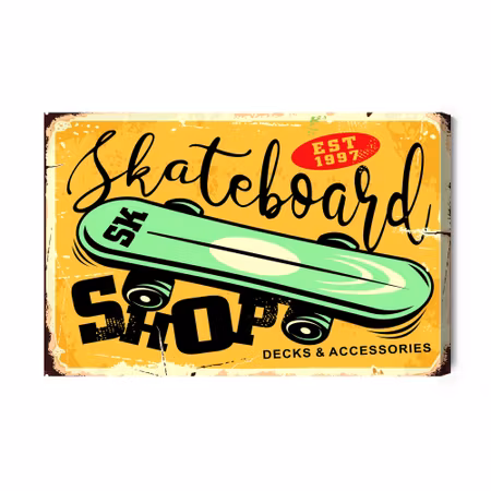 Canvastavla - Skateboard and retro lettering