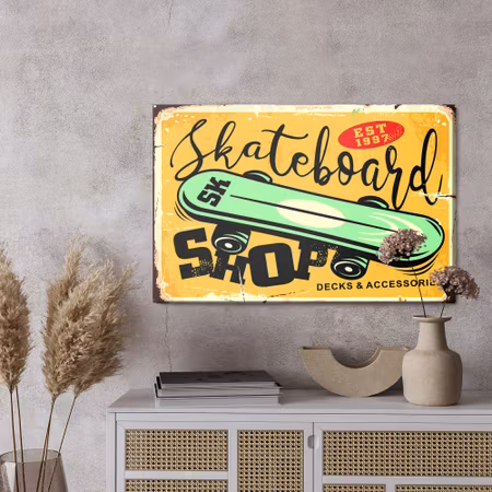 Canvastavla - Skateboard and retro lettering