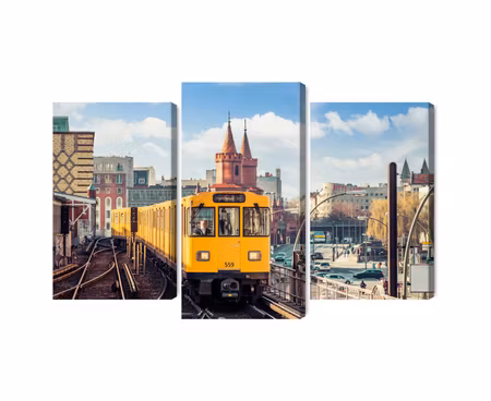 Canvastavla - Yellow train in berlin on the railroad