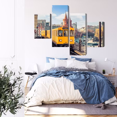 Canvastavla - Yellow train in berlin on the railroad