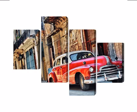 Canvastavla - Old american car and havana buildings