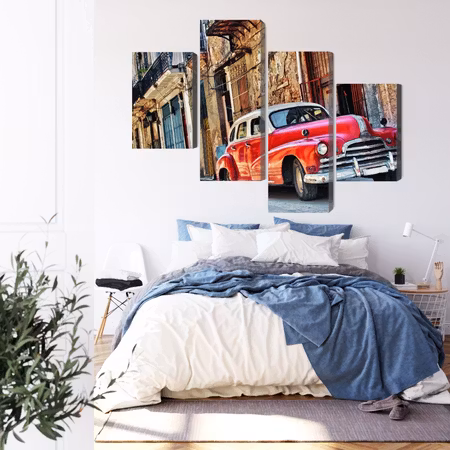 Canvastavla - Old american car and havana buildings