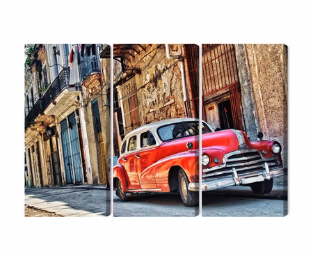 Canvastavla - Old american car and havana buildings