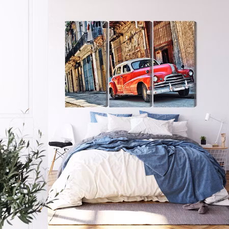 Canvastavla - Old american car and havana buildings