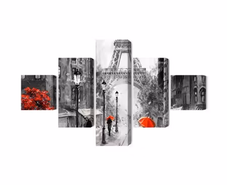 Canvastavla - People with red umbrellas on the street