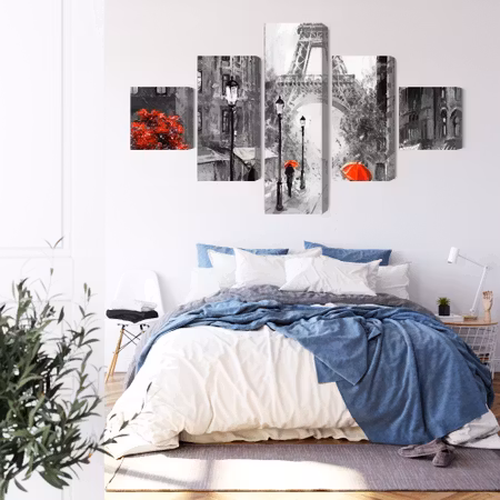 Canvastavla - People with red umbrellas on the street