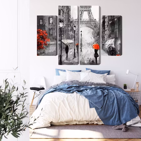 Canvastavla - People with red umbrellas on the street