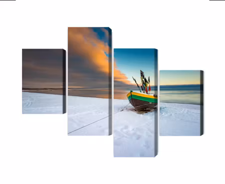 Canvastavla - Fishing boat on the snow-covered beach
