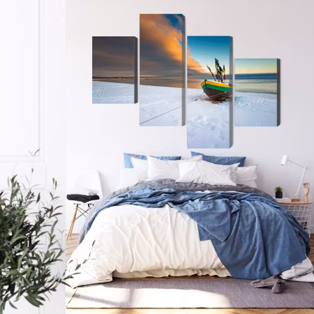 Canvastavla - Fishing boat on the snow-covered beach