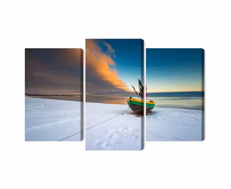 Canvastavla - Fishing boat on the snow-covered beach