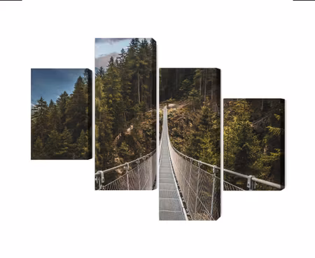 Canvastavla - Suspension bridge in a 3d mountain forest