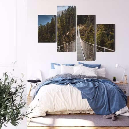 Canvastavla - Suspension bridge in a 3d mountain forest