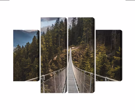 Canvastavla - Suspension bridge in a 3d mountain forest
