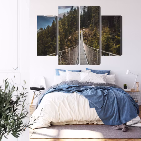 Canvastavla - Suspension bridge in a 3d mountain forest