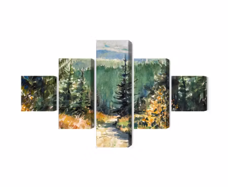 Canvastavla - Forest landscape painted with watercolors