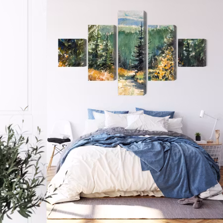 Canvastavla - Forest landscape painted with watercolors