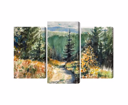 Canvastavla - Forest landscape painted with watercolors