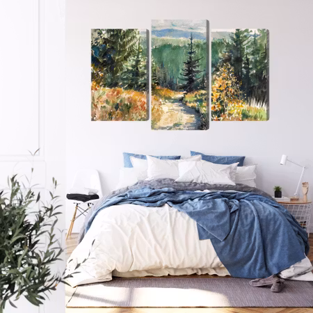 Canvastavla - Forest landscape painted with watercolors