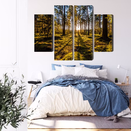 Canvastavla - Morning sun rays in the forest