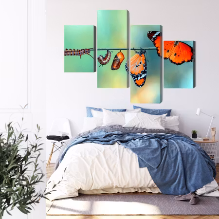 Canvastavla - Colorful caterpillars and butterflies on