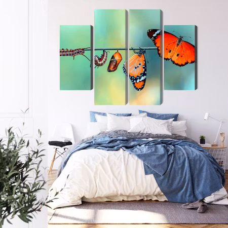 Canvastavla - Colorful caterpillars and butterflies on