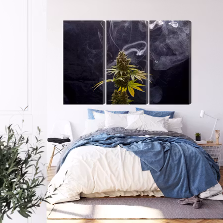 Canvastavla - Cannabis plant on a smoky background