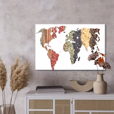 Canvastavla - World map of spices