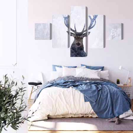 Canvastavla - Deer in the winter 3d forest