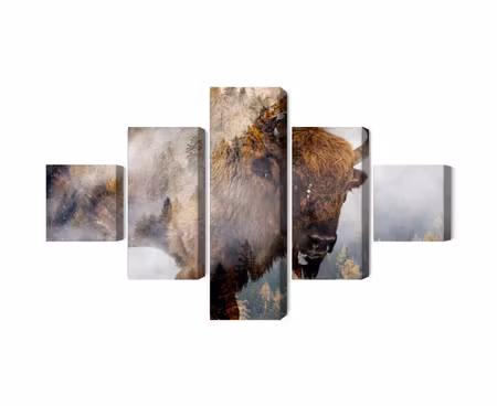 Canvastavla - A bison on the background of a misty