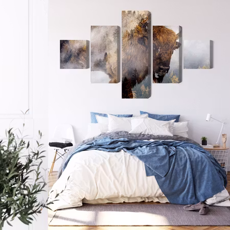 Canvastavla - A bison on the background of a misty