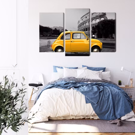 Canvastavla - Yellow retro car on the background of