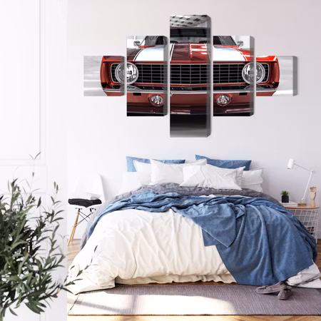 Canvastavla - A red muscle car in a garage