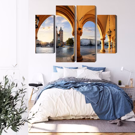 Canvastavla - View of krakow at sunset