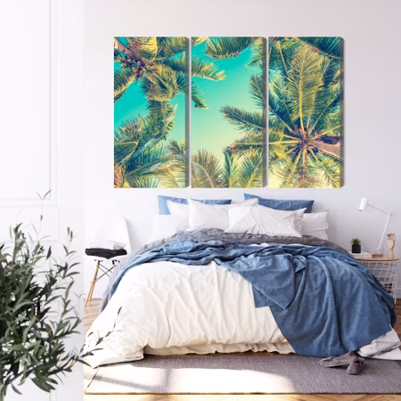 Canvastavla - Bottom view of the palm trees